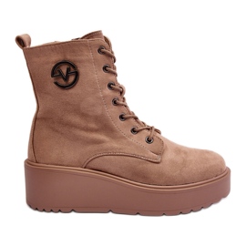 Vinceza Beige Wildleder-Worker-Stiefeletten mit massivem Plateau-Wedge Beige Lavica