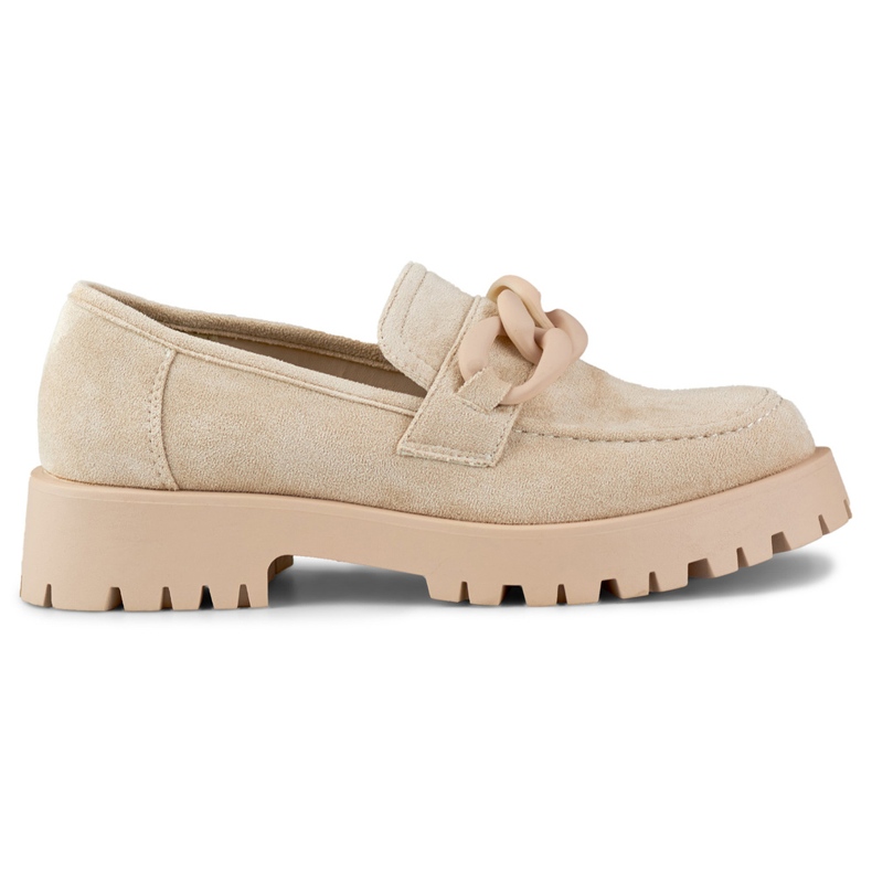 Damen-Loafer aus beigem Wildleder mit Kette