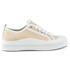 Beige Damen-Sneaker mit weißer Sohle