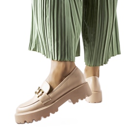 Inna Beigefarbene Damenmokassins, verziert mit einer Piazzo-Schnalle