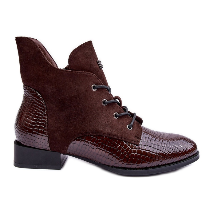 Vinceza Braune Lederstiefeletten mit flachem Absatz im Tiermuster von Tianeta