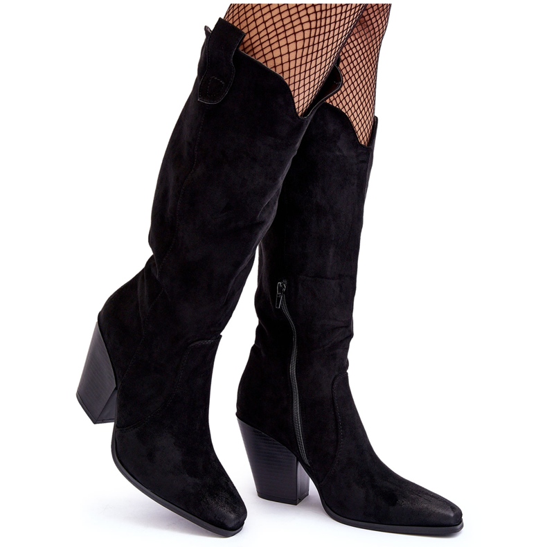Schwarze Wildleder-Cowboystiefel mit High Heels Tortana