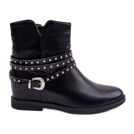 Verzierte flache Damenstiefel aus Leder in Schwarz von Adkrana