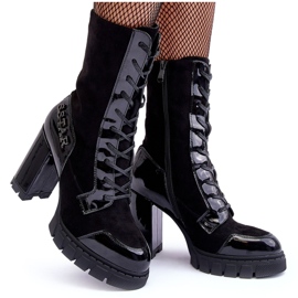 Schnürstiefeletten aus Leder mit massivem High-Heel, Black Khariah schwarz