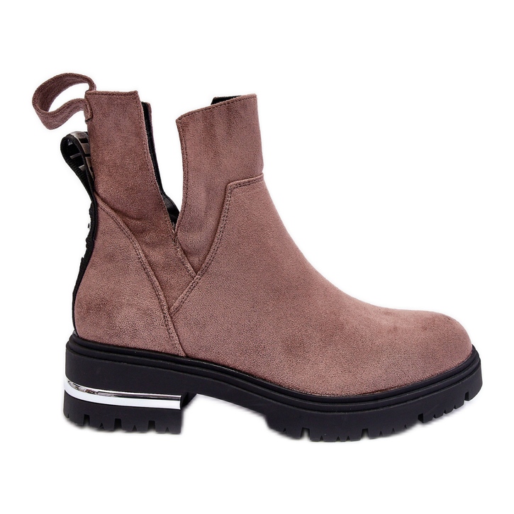 PS1 Wildleder-Stiefeletten mit flachem Absatz und Ausschnitten, dunkelbeige Lamedella