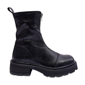 Damen-Lederstiefeletten mit Reißverschluss in Schwarz von Aravalur