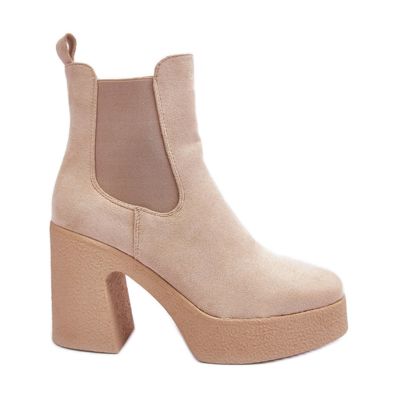 Beige Wildleder-Stiefeletten auf massivem High-Heel von Sunilda