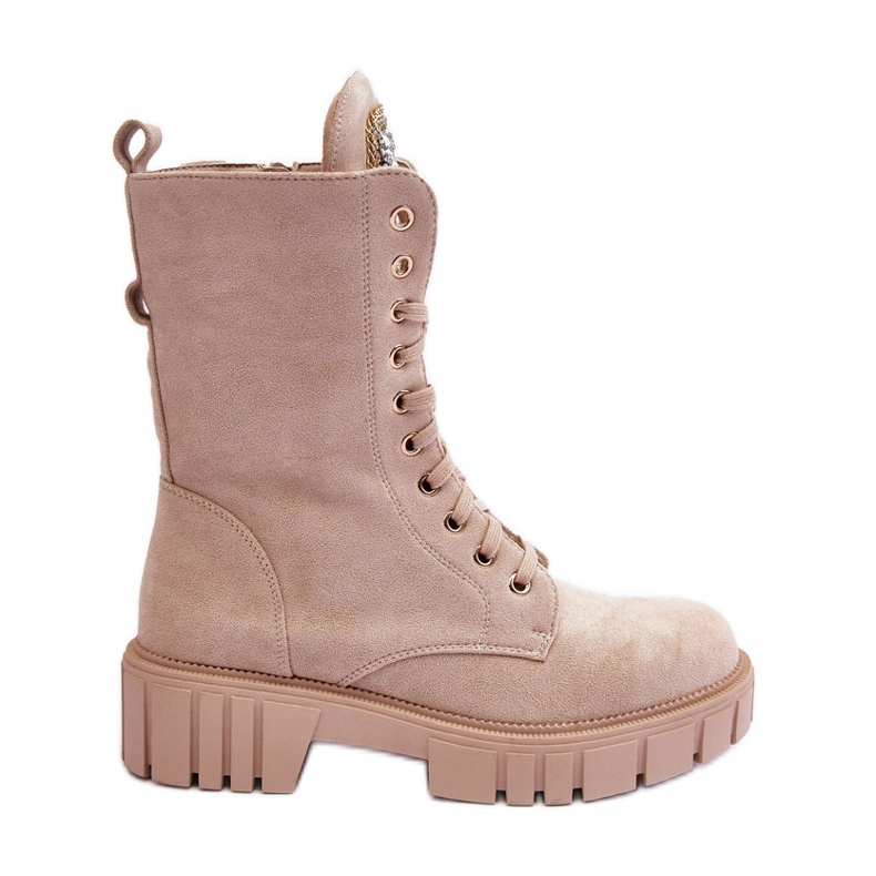 Beige Marx Worker-Stiefeletten aus Wildleder mit Schmuckverzierung