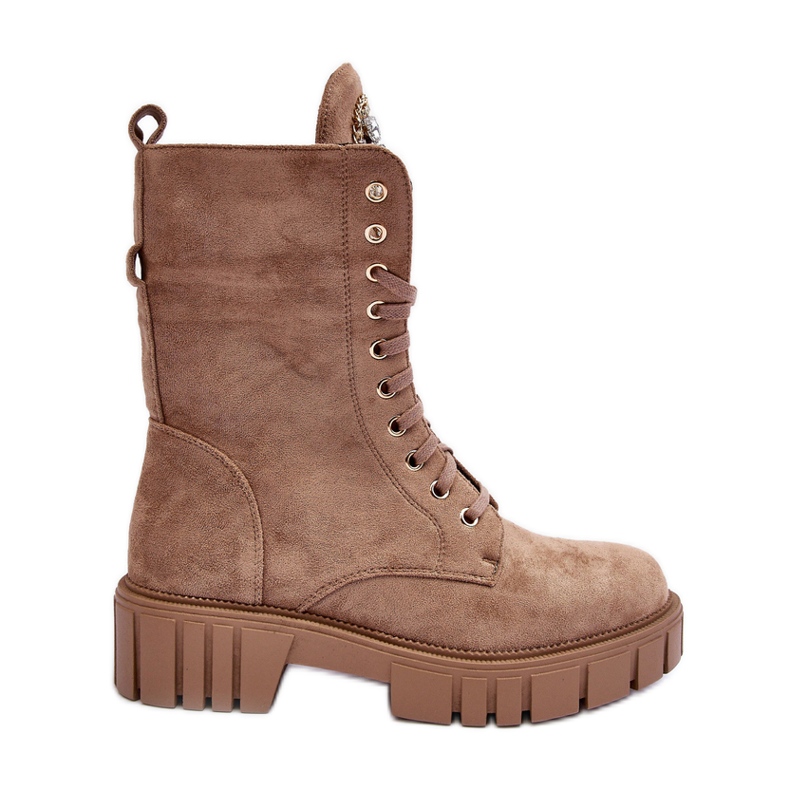 PS1 Worker-Stiefeletten aus Wildleder mit Schmuckverzierung, Dunkelbeige Marx