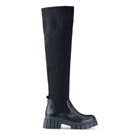 Schwarze Overknee-Stiefel mit elastischem Obermaterial