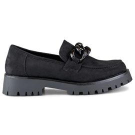 Schwarze Wildleder-Slipper für Damen mit Kette