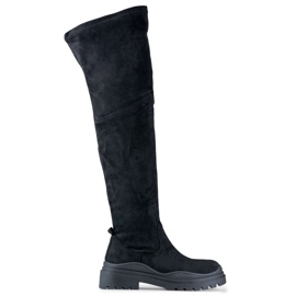 Schwarze Overknee-Stiefel für Damen aus Wildleder
