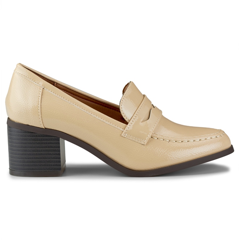 Beige Damenschuhe mit niedrigem Absatz
