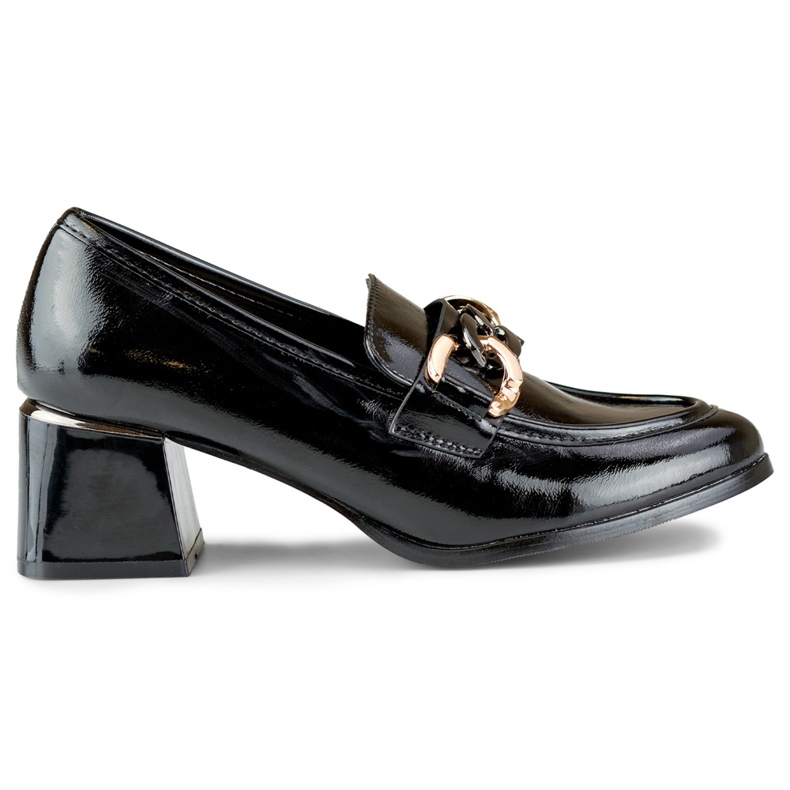 Schwarze Damen-Lackschuhe mit niedrigem Absatz