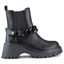 Schwarze Worker-Chelsea-Stiefel für Damen mit abnehmbarer Kette