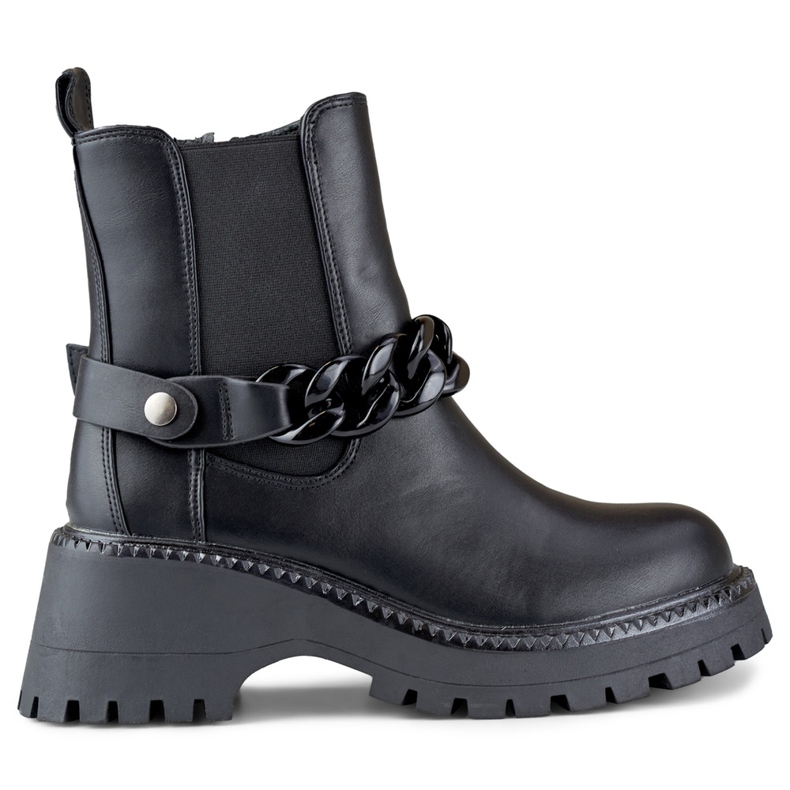 Schwarze Worker-Chelsea-Stiefel für Damen mit abnehmbarer Kette