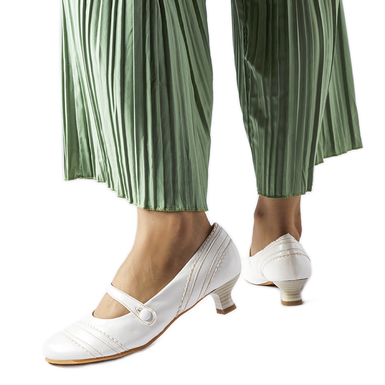 Weiße Sant'Antonio-Pumps mit niedrigem Absatz