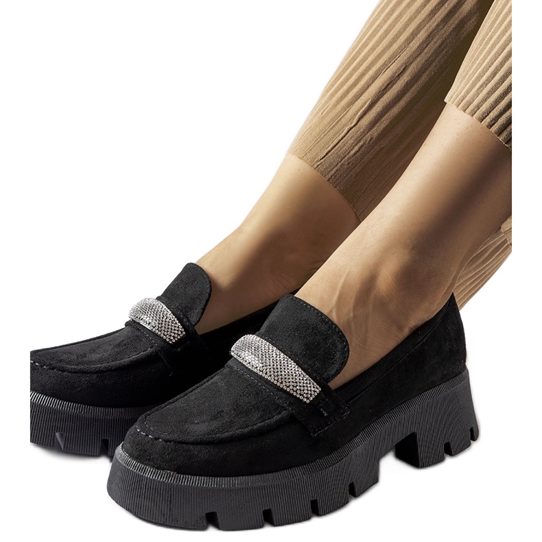 Schwarze Mokassins mit massiver Macario-Sohle