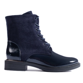 Marineblaue Damen-Arbeiterstiefel zum Schnüren von Shelovet