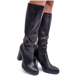 Elegante kniehohe Lederstiefel, Schwarz Felsha