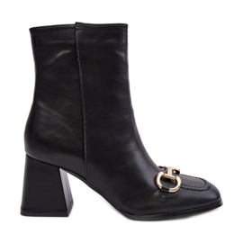 PH2 Leder-Stiefeletten mit hohem Absatz und Verzierung, schwarze Pamelinta