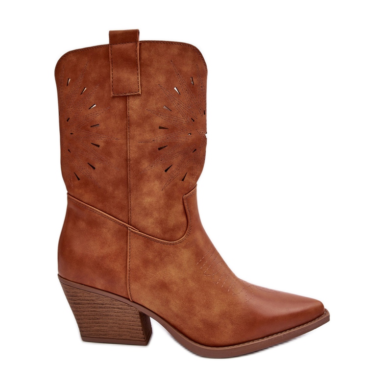 PH2 Kamelfarbene Ursuline-Cowboystiefel aus Leder mit niedrigem Absatz braun