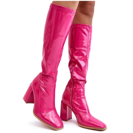 PS1 Lackstiefel mit hohem Absatz über dem Knie, Fuchsia Mlokva rosa
