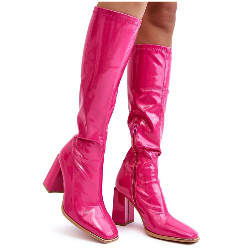 PS1 Lackstiefel mit hohem Absatz über dem Knie, Fuchsia Mlokva rosa