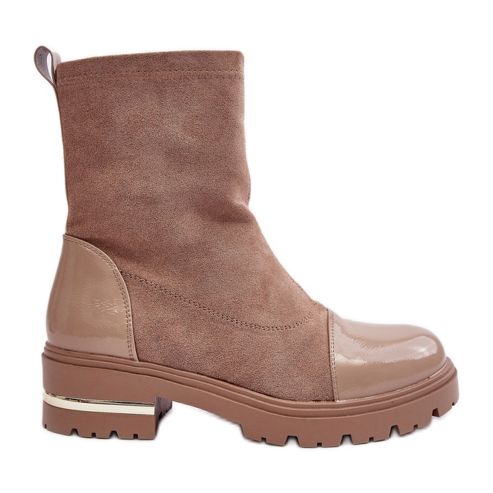 PS1 Klassische flache Lederstiefel Beige Shendete