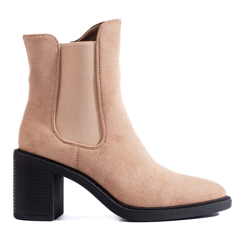 Shelovet Damen-Chelsea-Stiefel aus beigem Wildleder mit hohem Absatz