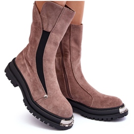 PS1 Isolierte Wildlederstiefel mit flachem Absatz, dunkelbeige Palimra