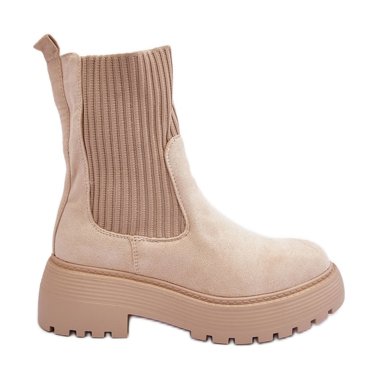PS1 Wildleder-Stiefeletten mit Socke auf Plateau und flachem Absatz, Beige Rewam