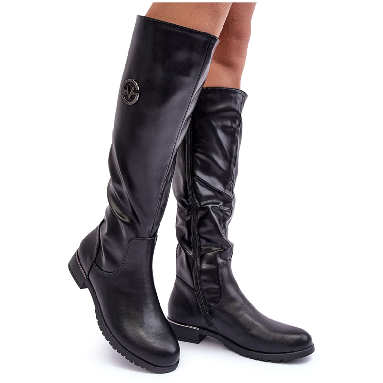 Vinceza Flache Damenstiefel aus Leder, Schwarz Albina