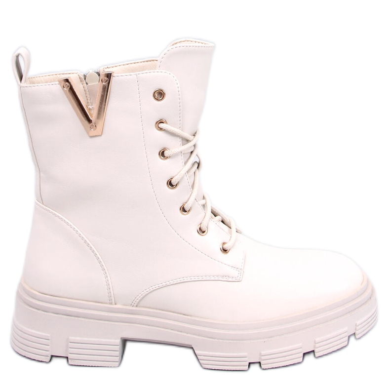 Clend Beige Militär-Schnürstiefeletten