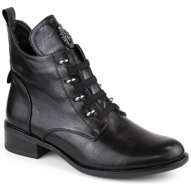 Schwarze gefütterte Damenstiefel mit flachem Absatz Jezzi