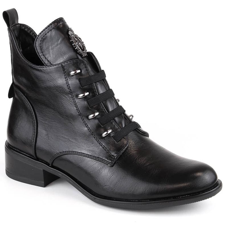Schwarze gefütterte Damenstiefel mit flachem Absatz Jezzi