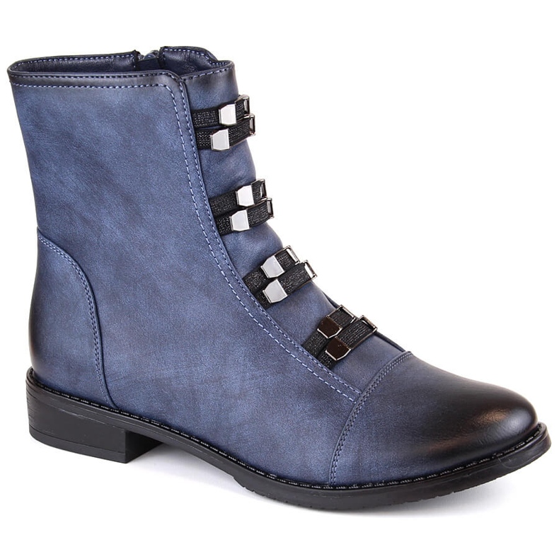 Isolierte Damen-Stiefeletten mit flachem Absatz, blau Jezzi