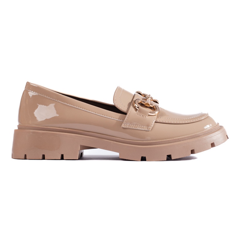 Beige Lack-Loafer mit goldener Shelovet-Schnalle