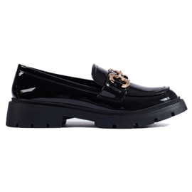Schwarze Lack-Loafer mit goldener Shelovet-Schnalle