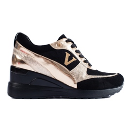 W. Potocki Schwarz-goldene Potocki-Sneaker mit Keilabsatz und Schnürung