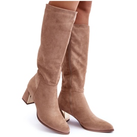 Beige Wildleder-High-Heel-Stiefel Inatris