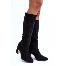 Schwarze Kilrenita Overknee-Stiefel aus Wildleder mit hohem Absatz