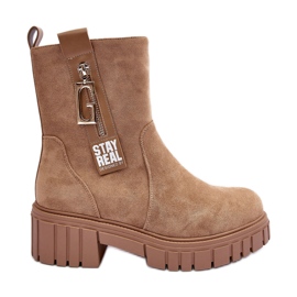 Flache Damenstiefel aus Massive-Wildleder Beige Lunai