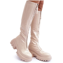 PS1 Lackstiefel auf massivem Plateau mit Reißverschluss, Beige Ringo