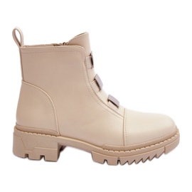 PS1 Flache Lederstiefel, Hellbeige Azulenn