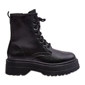 PS1 Damen-Worker-Stiefeletten zum Schnüren mit dicker Sohle Black Biancis schwarz