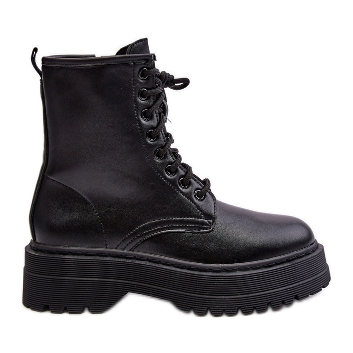 PS1 Damen-Worker-Stiefeletten zum Schnüren mit dicker Sohle Black Biancis schwarz