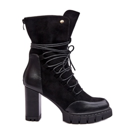 Damen-Stiefeletten mit hohem Absatz und Schnürung in Schwarz Artie