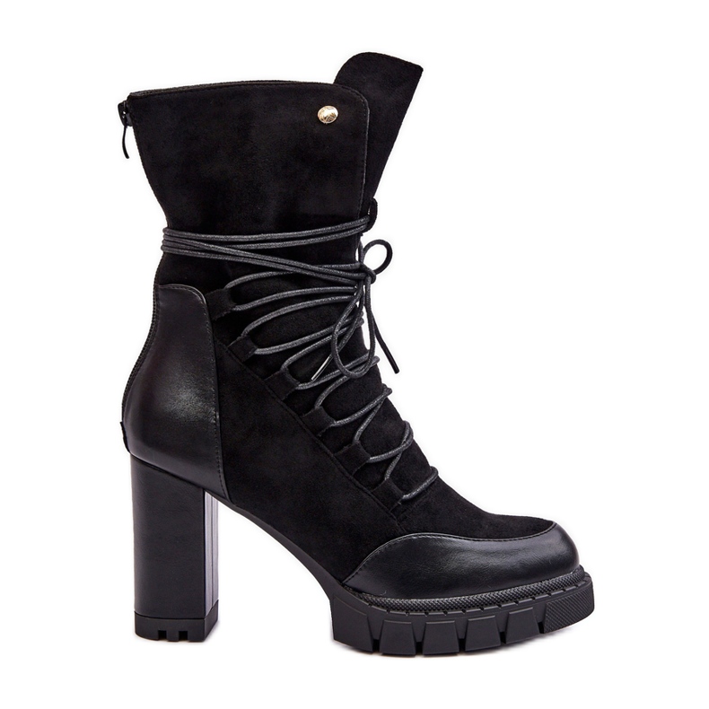 Damen-Stiefeletten mit hohem Absatz und Schnürung in Schwarz Artie