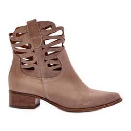 Lewski Shoes Durchbrochene Damen-Lederstiefel Dunkelbeige Lewski 3329